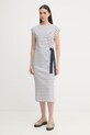 U.S. Polo Assn. šaty bavlnené GROWN ON SLEEVE TIE-DETAIL STRIPE MIDI biela WUP2262