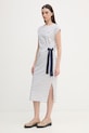 U.S. Polo Assn. obleka bombažna GROWN ON SLEEVE TIE-DETAIL STRIPE MIDI WUP2262 bela SS26