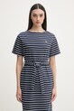 U.S. Polo Assn. sukienka bawełniana BOAT NECK BOXY SLEEVE STRIPE MIDI granatowy WUP2263
