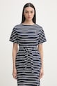 U.S. Polo Assn. bavlnené šaty BOAT NECK BOXY SLEEVE STRIPE MIDI tmavomodrá WUP2263