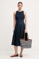 Tommy Hilfiger šaty s ľanom WW0WW49055 tmavomodrá SS26