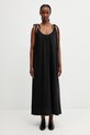 Anine Bing FLORA DRESS sukienka gładka z dodatkiem lnu czarny A.02.12165.BLK26