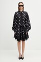 Sportmax Spxbosso sukienka kopertowa w kropki jedwabna 2612221022600 czarny