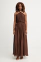Haveone sukienka z jedwabiem brązowy AFF.Q008