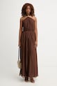 Haveone sukienka z jedwabiem AFF.Q008 brązowy SS26