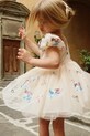 Dječja haljina Konges Sløjd YVONNE PUFF DRESS natpis bež KS105138.PPY2
