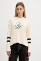 Tommy Hilfiger sweter bawełniany aplikacja beżowy WW0WW47633