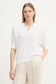 United Colors of Benetton polo damskie z lnem biały 1DC3D301N