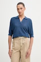United Colors of Benetton polo damskie z lnem granatowy 1DC3D301N