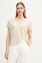 United Colors of Benetton T-shirt damski z lnem beżowy 1DC3D403T