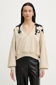 Pinko Μπλούζα με κουκούλα γυναικεία βαμβακερή μπεζ 106899.A3BW