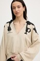 Pinko Μπλούζα με κουκούλα γυναικεία βαμβακερή μπεζ 106899.A3BW