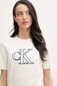 Calvin Klein Jeans тениска тип пуловер дамска от памук бежов LV047F356G