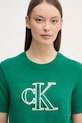 Calvin Klein Jeans тениска тип пуловер дамска от памук зелен LV047F356G