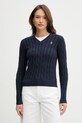 U.S. Polo Assn. sweter bawełniany V-NECK CABLE bawełna granatowy WUP0397