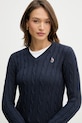 U.S. Polo Assn. sweter bawełniany V-NECK CABLE granatowy WUP0397