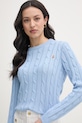 U.S. Polo Assn. sweter damski bawełniany CREW NECK CABLE niebieski WUP0398
