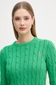 U.S. Polo Assn. sweter damski bawełniany CREW NECK CABLE zielony WUP0398
