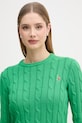 U.S. Polo Assn. sweter damski bawełniany CREW NECK CABLE zielony WUP0398
