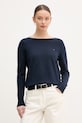 Tommy Hilfiger пуловер дамски с памук тъмносин WW0WW40099.