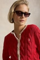 Polo Ralph Lauren kardigan damski bawełniany COTTON-SWEATER-CARDIGAN czerwony 211A12716002