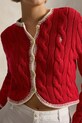 Polo Ralph Lauren kardigan damski bawełniany COTTON-SWEATER-CARDIGAN 211A12716002 czerwony