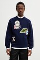 Kenzo sweter z dodatkiem wełny okrągły granatowy FG55PU7863DN