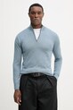 Sveter s prímesou hodvábu Hackett London polorolák modrá HM7000137