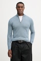 Sveter s prímesou hodvábu Hackett London polorolák modrá HM7000137