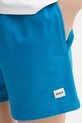 HUGO къс панталон дамски с памук SIGNATURE_SHORT син 50556815