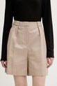 HUGO szorty eleganckie damskie z dodatkiem lnu Hamonu beżowy 50559853