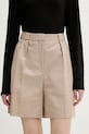 HUGO szorty eleganckie damskie z dodatkiem lnu Hamonu beżowy 50559853