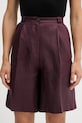 Sisley pantaloni scurți de damă din in burgundia 4TTSL901Y