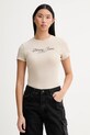 Tommy Jeans t-shirt z elastanem beżowy DW0DW21838