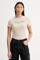 Tommy Jeans t-shirt z elastanem beżowy DW0DW21838
