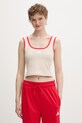 adidas crop top damski bawełniany z elastanem Stadium beżowy KE9575