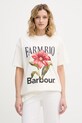 Barbour T-shirt damski bawełniany x Farm Rio beżowy LTS0736