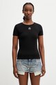 Marine Serre Moon Logo T-shirt bawełniany damski czarny WTT012ACJER0008