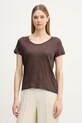 United Colors of Benetton T-shirt damski lniany brązowy 3TKED10D8