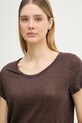 United Colors of Benetton T-shirt damski lniany brązowy 3TKED10D8
