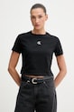 Calvin Klein Jeans t-shirt basic bawełniany z elastanem czarny LV047AB213