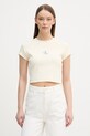 Calvin Klein Jeans crop top damski bawełniany z elastanem beżowy LV047F833G