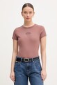 Calvin Klein Jeans T-shirt damski bawełniany z elastanem brązowy LV047F240G