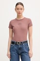 Calvin Klein Jeans T-shirt damski bawełniany z elastanem brązowy LV047F240G