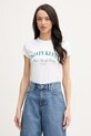 Calvin Klein Jeans T-shirt damski bawełniany z elastanem beżowy LV047F815G