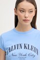 Calvin Klein Jeans T-shirt damski bawełniany z elastanem niebieski LV047F815G