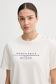 Guess T-shirt damski X NORTH SAILS beżowy W6GI03.K2657