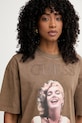 Guess t-shirt oversize damski bawełniany MARILYN MONROE brązowy W6BI52.K6659