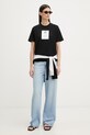 Calvin Klein T-shirt basic damski bawełniany LV040501WF czarny SS26