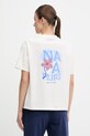 Napapijri t-shirt bawełniany ILIANA nadruk beżowy NP0A8BC4N1A1